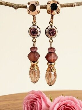 Victorian Pink Opal & Swarovski Crystal Pink Flowers In Gold Plated Earrings